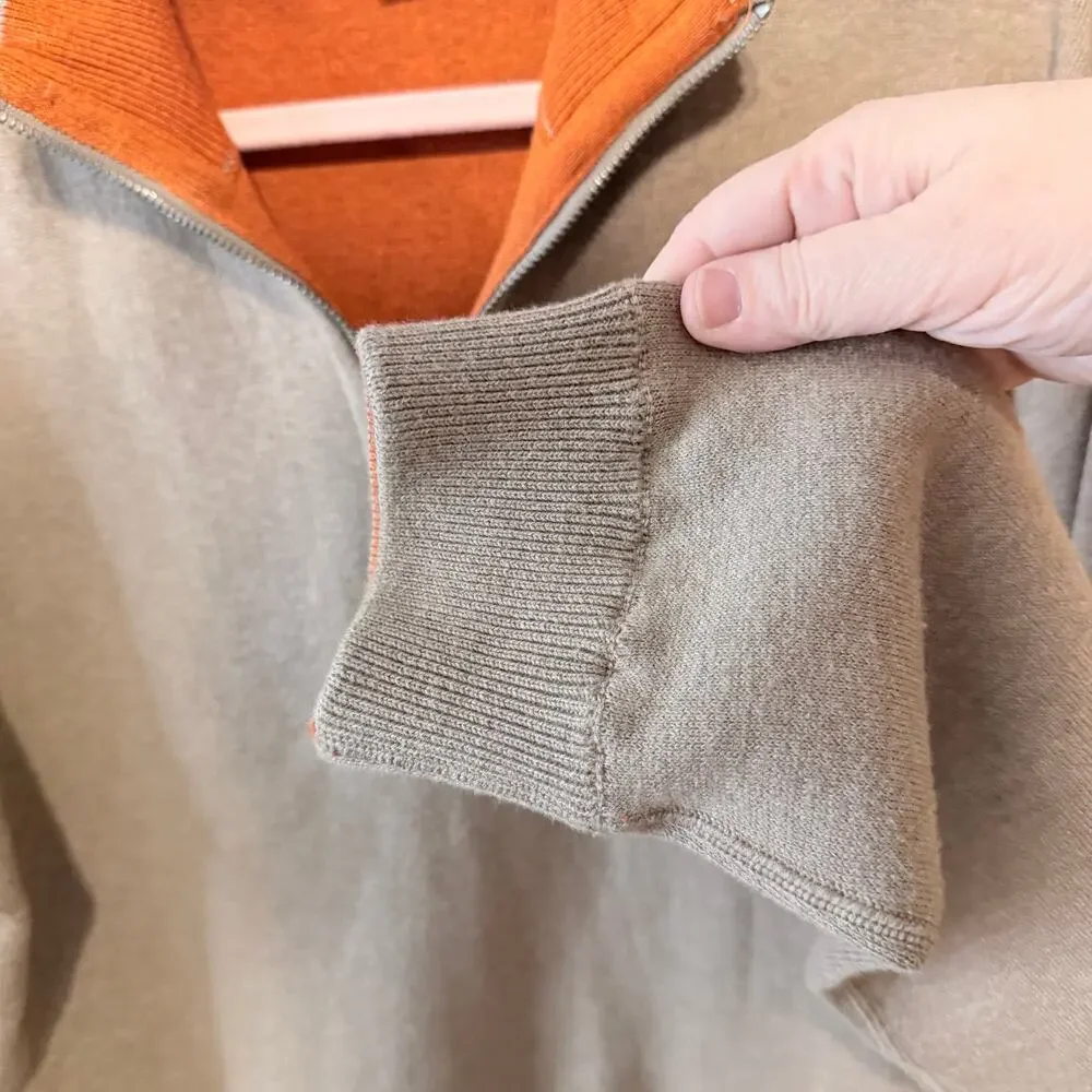 Sundance reversible 100% cotton quarter zip sweater orange tan XL light academia